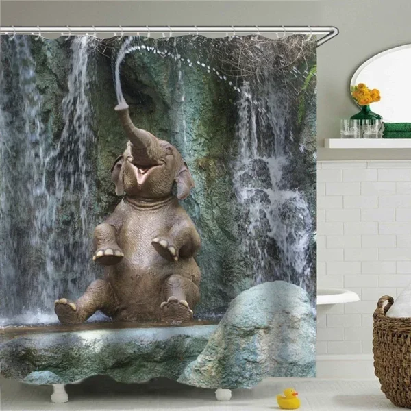 Funny Elephant on Waterfall curtain