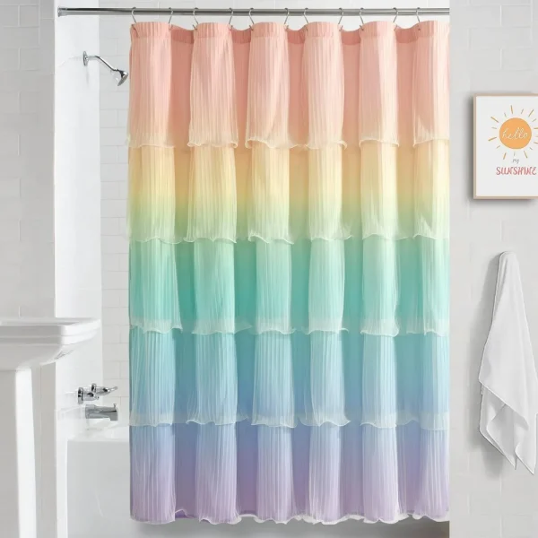 rainbow ruffle ombre shower curtain