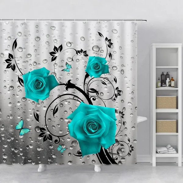 raining teal roses shower curtain