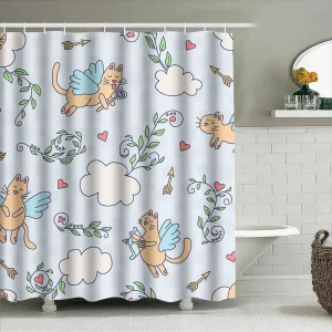 Cupid Cat Valentine Shower Curtain