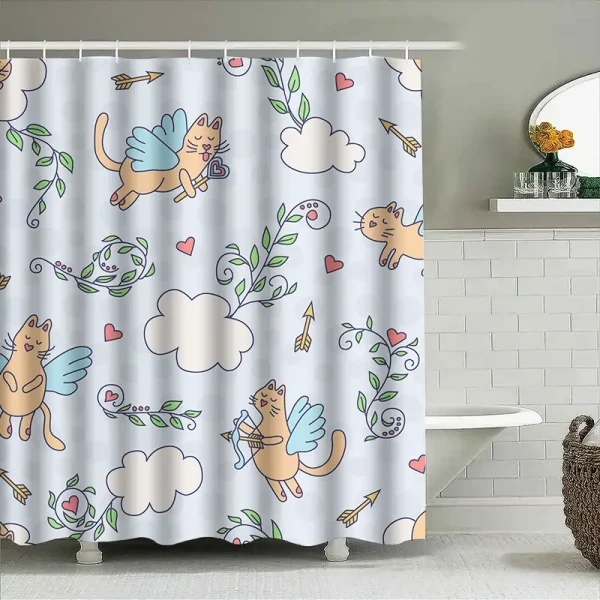 Cupid Cat Valentine Shower Curtain