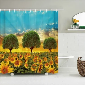 golden sunflower field shower curtain