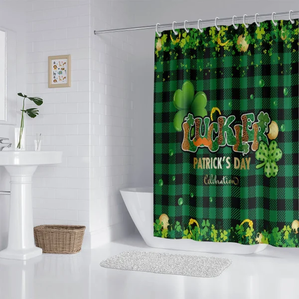 St. Patricks Day Green Clover Print shower curtain