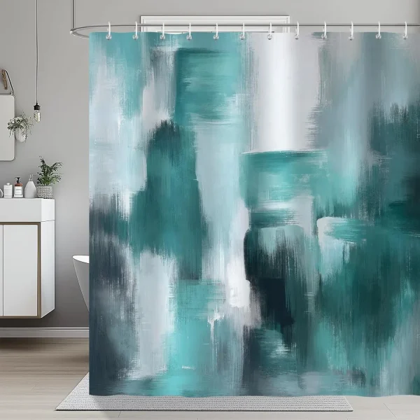 teal abstract art shower curtain