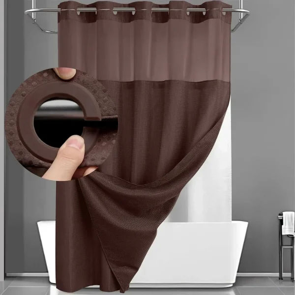Brown Waffle Hookless Shower Curtain Set