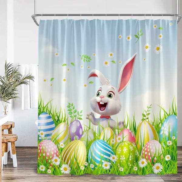 cheerful bunny and easter eggs shower curtain