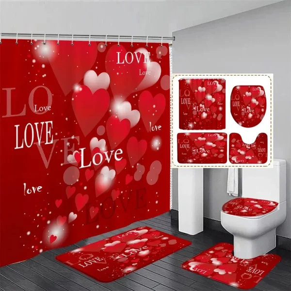 red hearts love shower curtain set