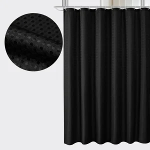 black waffle weave shower curtain