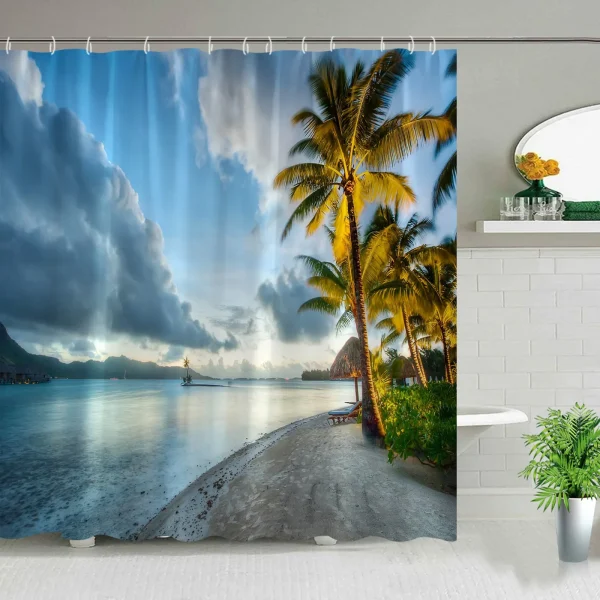Landscape Beach Tropical Ocean Natural Evening Palm Trees curtain