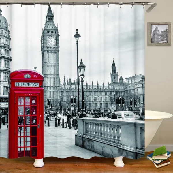 Retro Vintage London Landscape shower curtain