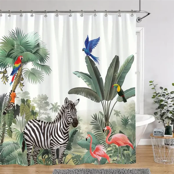 Jungle Safari Zebra & Tropical Birds Shower Curtain