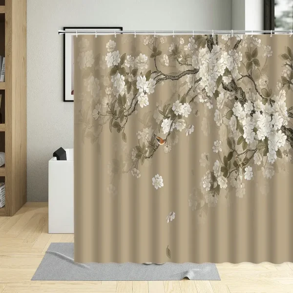 Beige Blossom Tree Shower Curtain