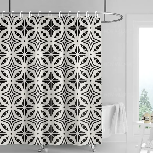 extra long black and white geometric shower curtain