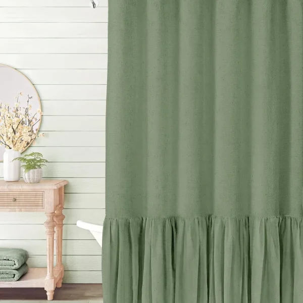 green ruffle supply linen lace shower curtain