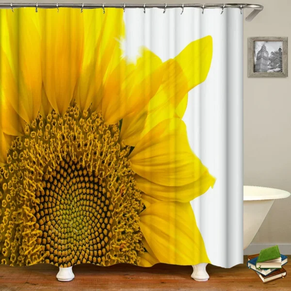 bold sunflower close-up shower curtain