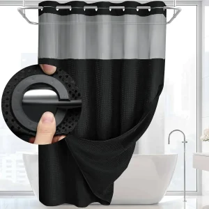 black waffle hookless shower curtain set