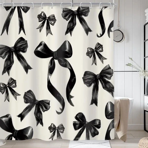 black and white bow shower curtain