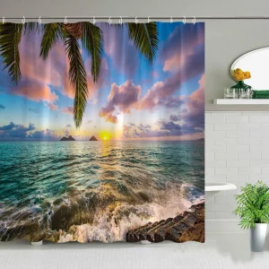 Landscape Beach Tropical Ocean Natural Coastal Waves shower curtain