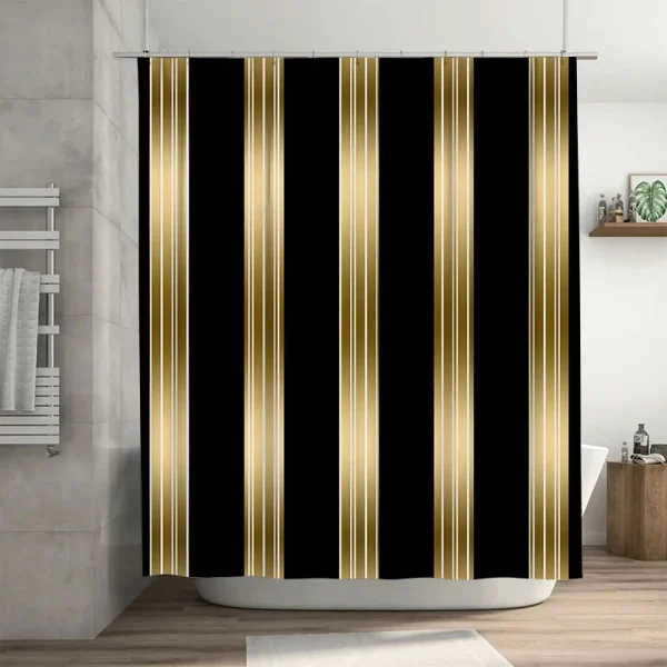 black gold stripe shower curtain
