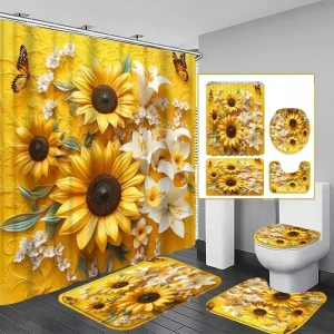 Sunflower & Lily floral shower curtain