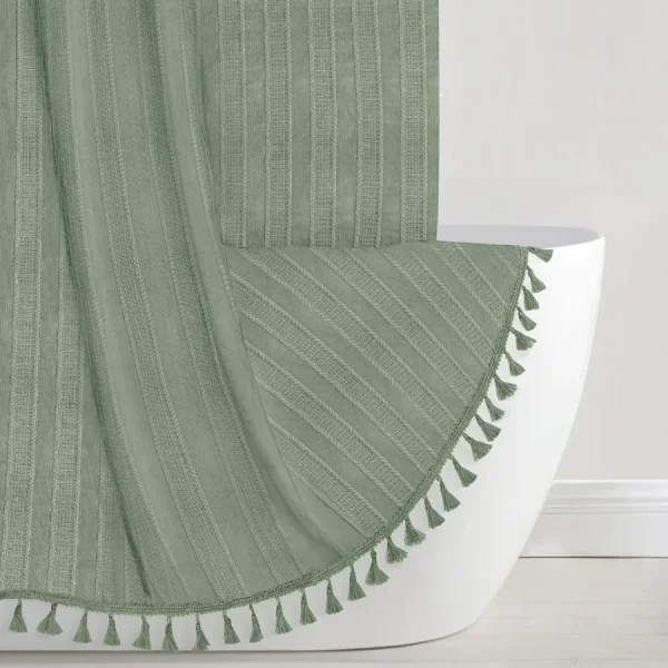 sage green tassel shower curtain