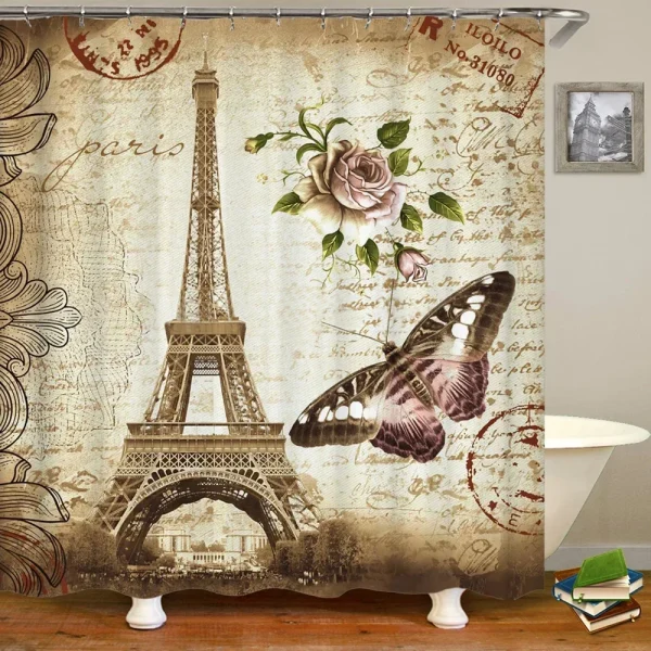 Retro Vintage Eiffel Tower Butterfly shower curtain