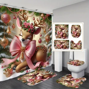 Christmas Reindeer Shower Curtain Set