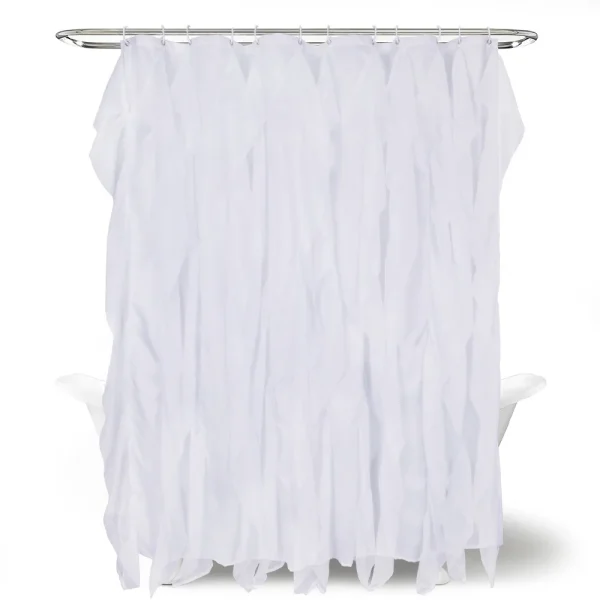 White Ruffle Layered Shower Curtain