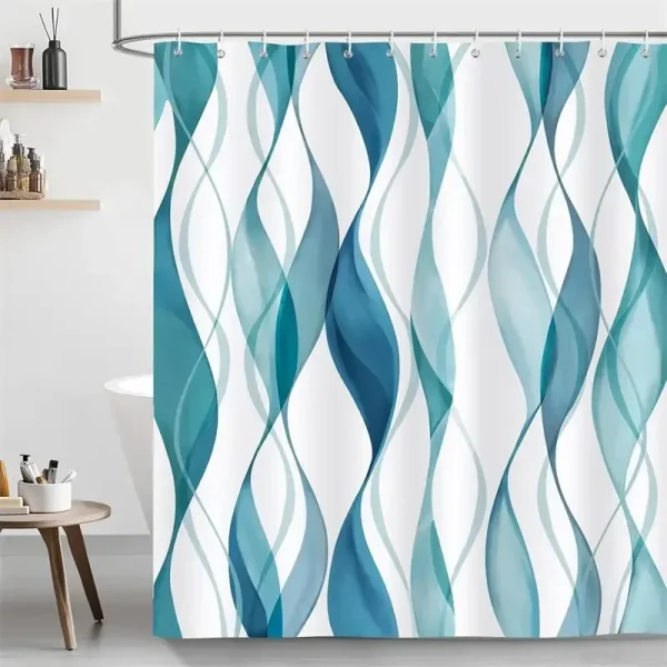 Deep Blue Wave Pattern Shower Curtain