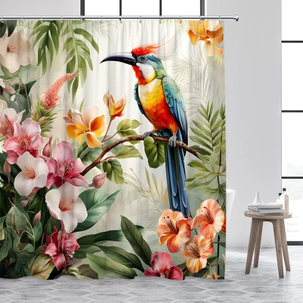 Parrot Tropical Plants Floral Shower Curtain