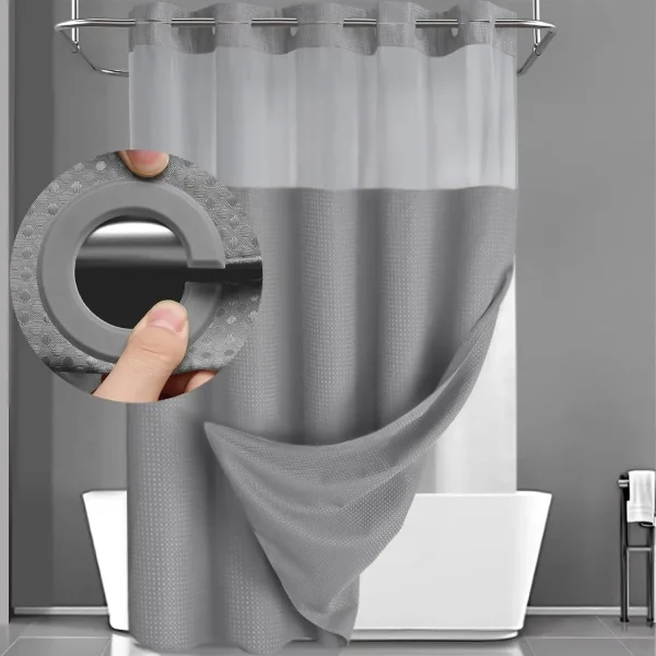 light gray waffle shower curtain with liner