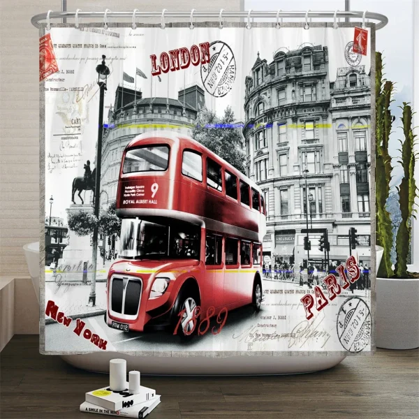 Retro Style London Red Bus curtain