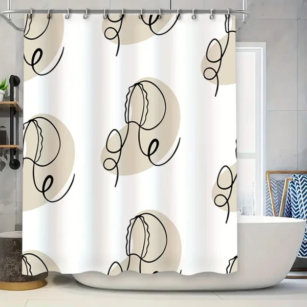 abstract minimalist shower curtain beige and black