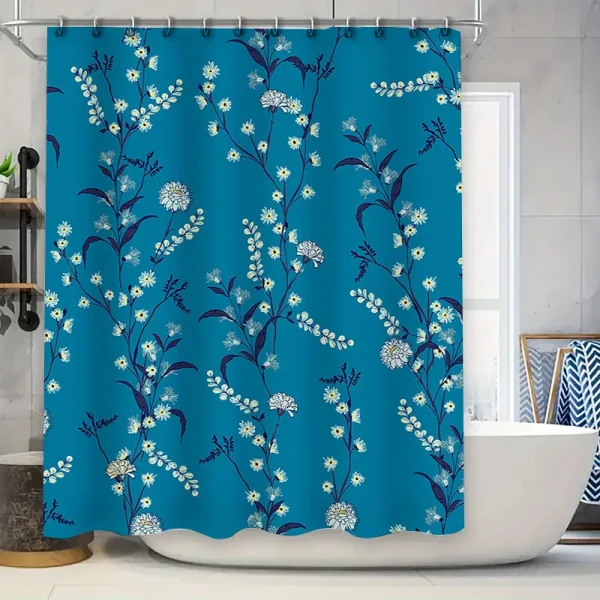 blue floral botanical shower curtain