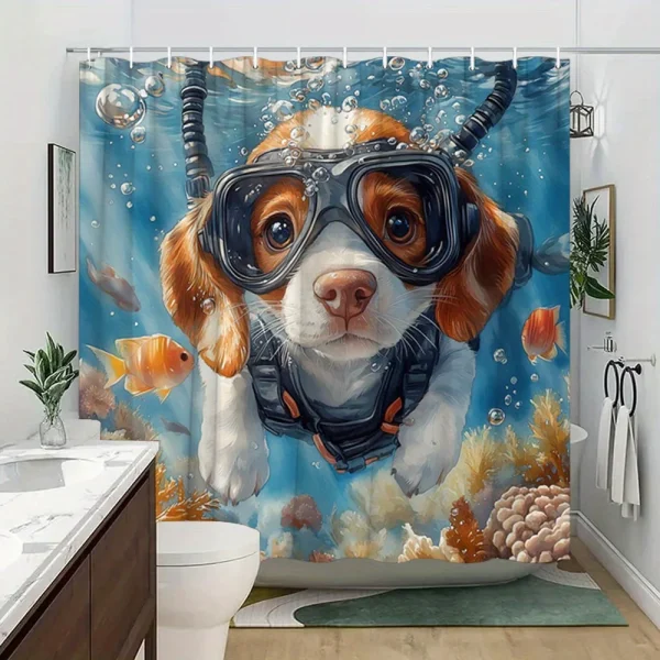 Scuba Diving Dog Curtain