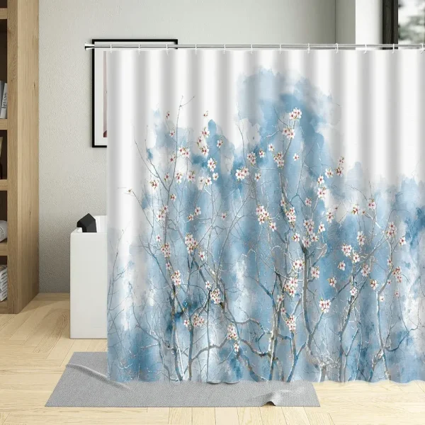 blue watercolor blossom curtain