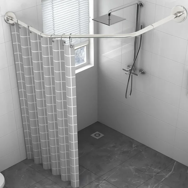 Stainless Steel L-Shaped Shower Curtain Rod in bathroom