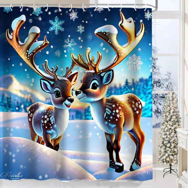 Christmas Tree Reindeer Bathing Curtain