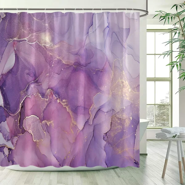 Purple Marble Shower Curtain with Gold Veins